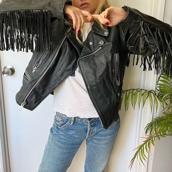 Super cool 90s  fringe vintage leather jacket - Picture 2 of 8